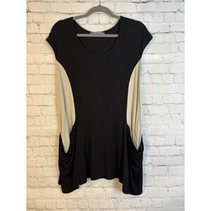 Alembika Lagen Look Tank Top Vest Pockets SZ 3 Black Stretch Slimming Pattern